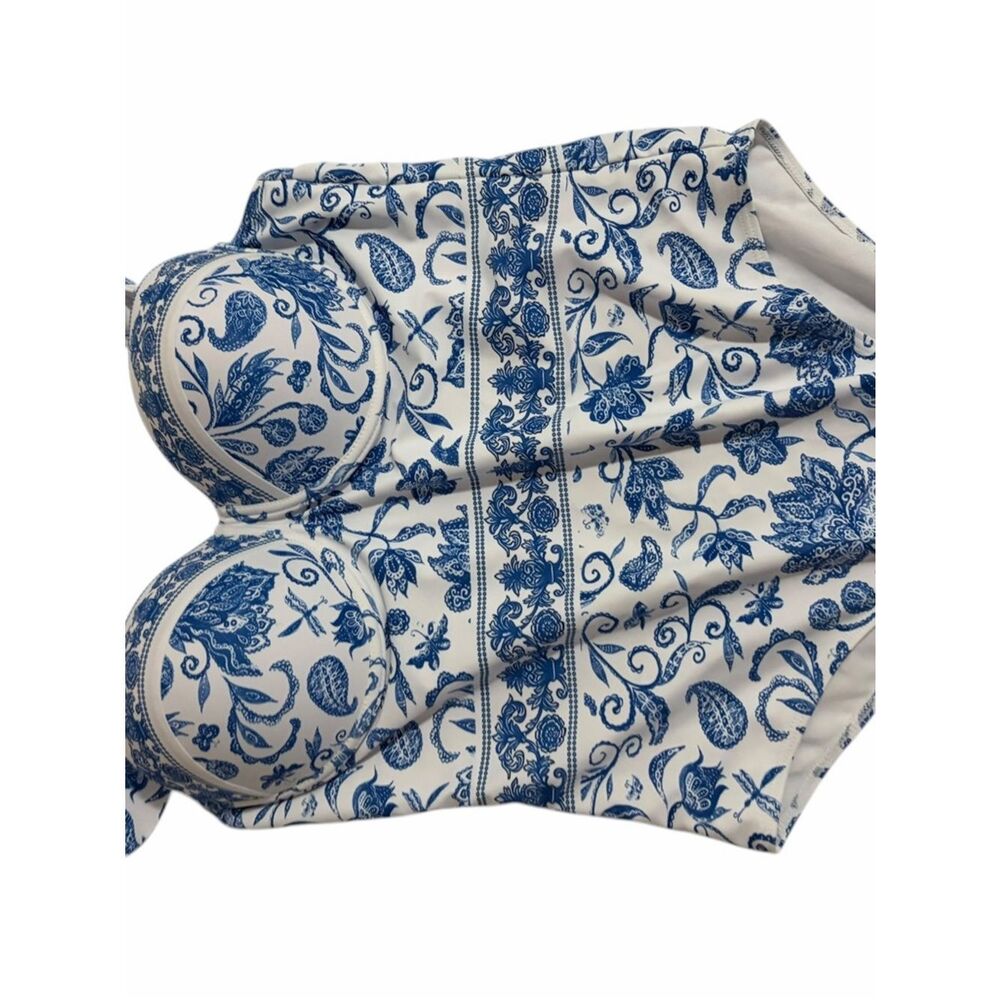 Source Unknown Blue and White One-Piece Swimsuit Good Condition